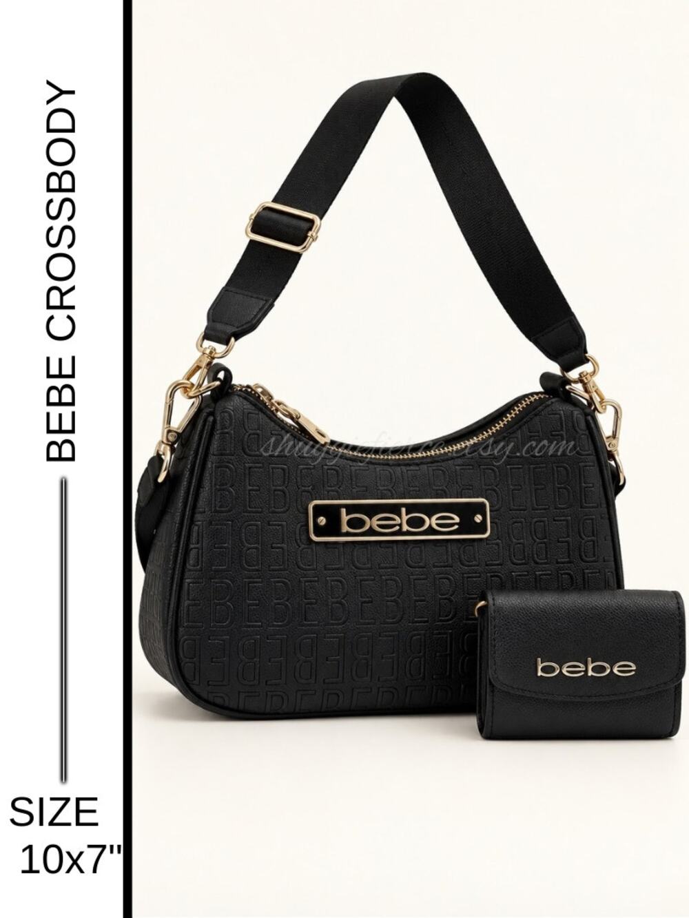 MSRP: $89 | ✨ Bebe Thea Black Monogram Crossbody Bag + Matching Wallet NWT ✨